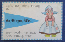 1913 South Wayne Wisconsin Dutch Kid Pennant Postcard & Browntown Cancel picture