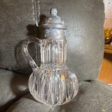 US Glass Company late 1800's Syrup Pitcher with Pewter Lid (Glows) picture