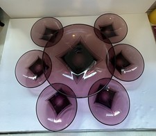 VTG MCM Hazel Atlas Moroccan Amethyst Purple  Colony Square Base 7 Bowl Set picture