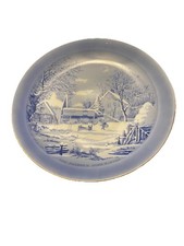 Currier & Ives Vintage Blue Seasonal Plate The Farmers Home Winter Japan picture