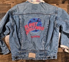 Planet Hollywood Sydney Australia Jean Jacket Medium Blue Denim Flip Cuff 90's picture