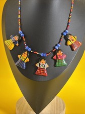 VTG Hand Crafted Painted necklace beads Worry Dolls Beaded Indian 18”Princess picture