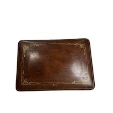 Vtg A Antinori Roma Italian Gilt Tooled Brown Leather Jewelry Desk Box Scratches picture