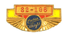 VINTAGE CURTISS WRIGHT AIRCRAFT EMPLOYEE BADGE PINBACK PIN AVIATION BRASS ENAMEL picture