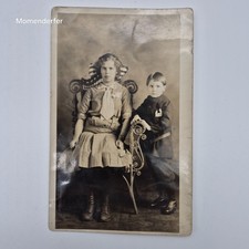 RPPC Girl & Boy Wicker Chair Roger's Studio Port Arthur Ontario Finnish c1915 picture