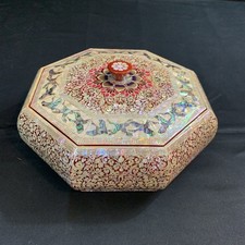 Korean Mother Of Pearl Lacquerware Octagonal 8” Box - With Divider - See Descrip picture
