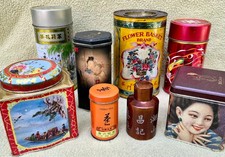 Vintage Chinese Tea Tins Lot - With TEA - Hong Kong Shanghai China KEEMUN TEA picture
