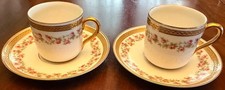 Antique Pair Wm Guerin Limoges Demitasse Cups Saucers - Pink Roses - Gold Laurel picture