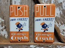 VINTAGE ORANGE CRUSH PORCELAIN SIGN OLD PAIR OF SODA DOOR PUSH COLA BEVERAGE POP picture