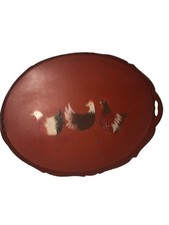 Nice Vintage Fun HP Red Wood Wooden Chicken Hens Farmhouse Serving Tray picture