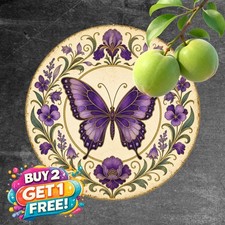 Purple Floral Butterfly Sign Metal Tin Sign Vintage Wall Decor Plaque 8x8 picture