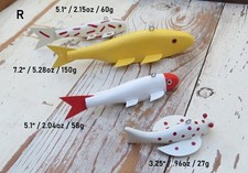 4 Folk Art Handmade/Painted Wood Fish Decoys Spearing/Ice Fishing Weighted (R) picture