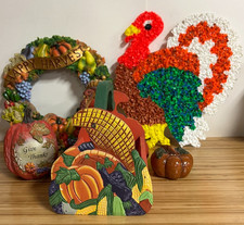 Thanksgiving Decor lot - Basket, wreath, Turkey and pumpkins picture