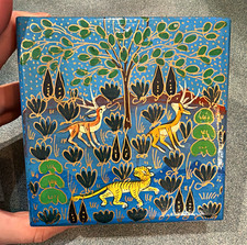 Vintage Kashmiri Hand Painted Coaster Set of 6 with Box - Lacquered Wood / Papie picture