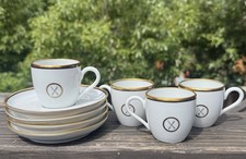Set Of 4 Vintage Pillivuyt Espresso Cups & Saucers Fork & Knife Design W/ Box picture
