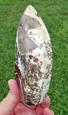 Clear Quartz MOSAIC OPAL w Black Tourmaline Inclusions Crystal FLAME Point 192 picture