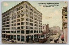Main Street from Fourth St., San Fernando Building, Los Angeles CA Postcard 1913 picture