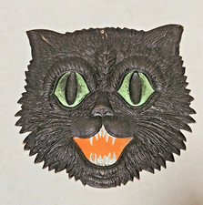 LARGE Antique Beistle Halloween Black Cat Face Diecut Germany 20s-30s Diecut picture