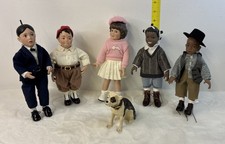 Vtg. Set Of 5 Porcelain Little Rascals Dolls W/Petey The Pup & Stands ADG picture
