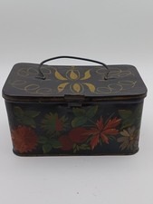 Antique Primitive Hand Painted Toleware Lidded and Hinged Tin Metal Box picture