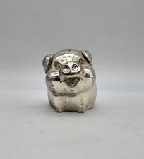 Piggy Bank Silver Tone Metal Small Children's Pig Vintage Japan picture