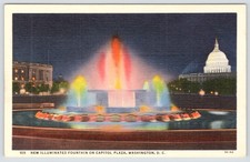 Illuminated Fountain Capitol Plaza Washington DC Linen Vintage Postcard picture