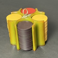 Bakelite Catalin Green Butterscotch Poker Chip Holder 80+ Chips picture