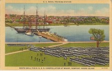 Newport, RHODE ISLAND - USS Constellation at Wharf & Drill Field - 1948 picture