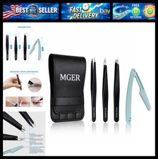 MGER Tweezers Set - Professional Stainless Steel Tweezers for Eyebrows - Great P picture