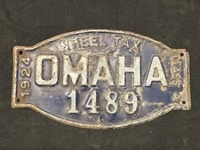 1924 OMAHA NEBRASKA Wheel Tax License Plate BODY TAG Ford MILK TRUCK DIVCO picture