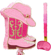 Western Cowgirl Boot Piñata, Pink Western Party Decorations Game picture