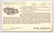 1900 Acme Company Furniture Factory Chicago IL Postal Card Order Confirmation picture
