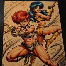 Kei & Yuri Dirty Pair Art Print Signed 8.5x11 | Art by Keyeske picture