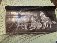 Vtg Alaska Art signed Joshua Ahsoak Etching on Baleen Panel Wolves Hair 11”x6” picture