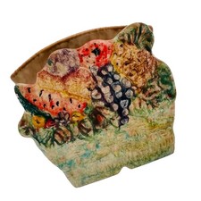 Italian Hand Painted Ceramic Vintage Fruit Basket Napkin Holder Majolica Style picture