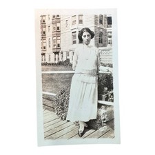 VTG 1920s Snapshot Photo Woman in Drop Waist Dress Urban Architecture Original picture