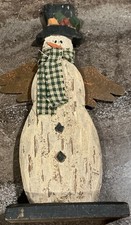 Vtg Hand Carved & Painted Wooden Rustic Folk Art Snowman Angel Figure Christmas picture
