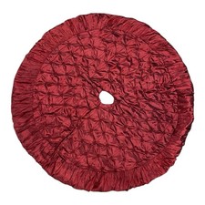 Vintage Satin Pintuck Christmas Tree Skirt Ruffled Burgundy 48” Round picture