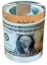 1969 $1 Dollar Money Encased Lucite Acrylic Bank Roll Sculpture Paperweight Vtg picture