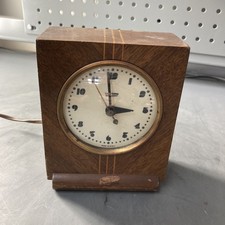 Vintage Hammond Aurora Synchronous Electric Alarm Clock Art Deco Wood Working picture