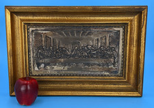 Vintage Last Supper Metal Relief Plaque Framed Religious 3D Bas Relief Latin picture