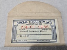 1936 DECEMBER SOCIAL SECURITY TWO PART IN TACT CARD IN ENVELOPE SIMMONS DECEASED picture