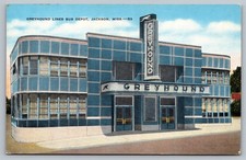 c1930 Greyhound Lines Bus Depot Jackson Mississippi Vtg Linen Postcard picture