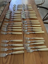 Vintage French Flatware 43 Pc Set Faux Ivory Handles 18/10 Stainless France picture