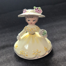 Napco 1956 Ceramic Miss Dainty Figurine Hand Painted Floral Yellow White Glossy picture