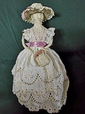 Vintage Handmade Wicker & Lace Southern Belle Figurine Doll with Basket picture