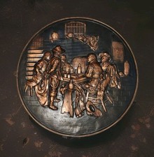 Wall Decor Plaque Large Embossed Copper Repousse Tavern Scene 27