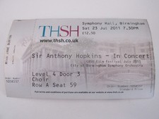Sir Anthony Hopkins Ticket In concert Birmingham 2011 rare performance own work picture