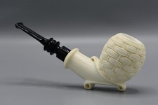 Large Sitter Pipe Ornate Design BLOCK MEERSCHAUM-NEW-HAND CARVED W Case#721 picture