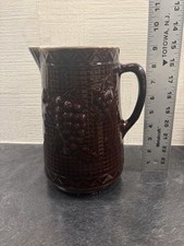 Vintage Pottery North Star Stoneware Glazed Pitcher Grape Cluster Lattice Brown picture